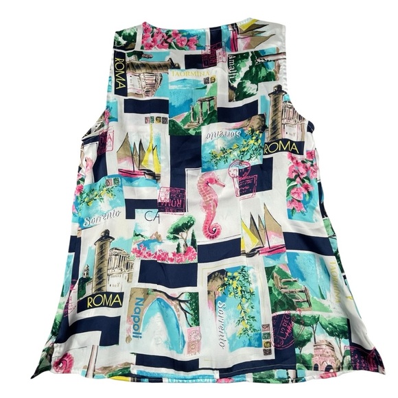 Talbots Postcard-Print Sleeveless Whimsical Fun Colorful Tank Top Shell - Sz XS - Picture 2 of 15